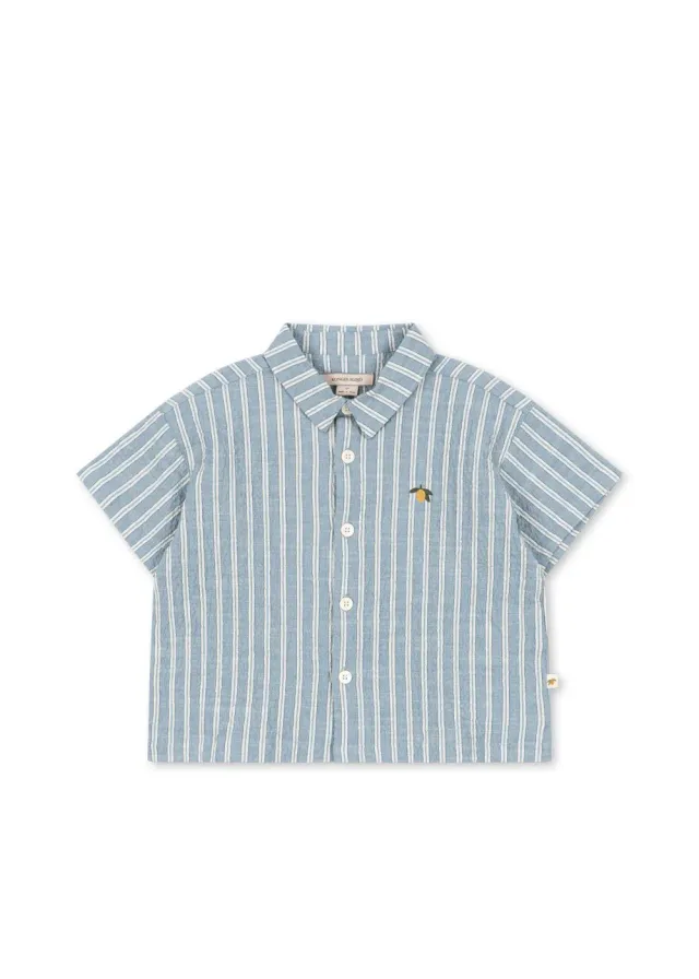 Konges Sløjd Elliot korte mouw overhemd trio bleu stripe biokatoen