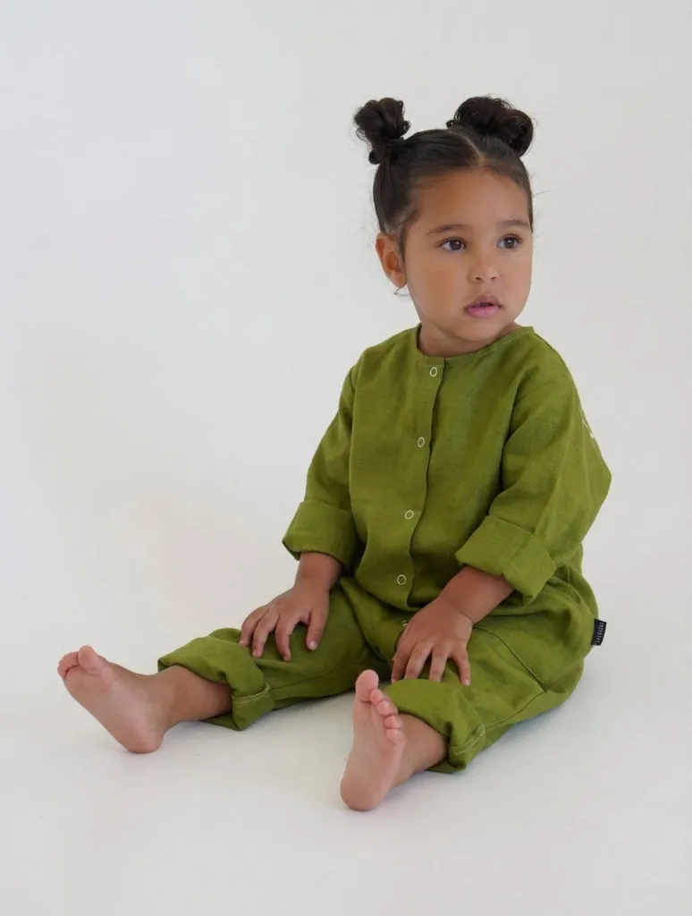 Louloúdi Mex linnen onesie groen 50/56 ademend
