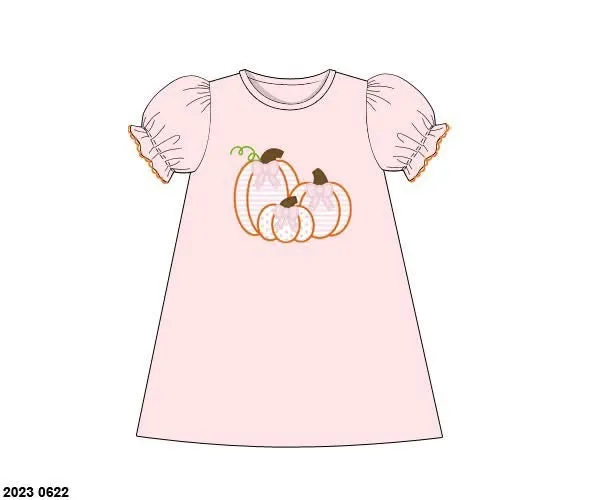 Busy Bee Smocks Simple Pumpkins meisjesjurk tricot 12M pompoen