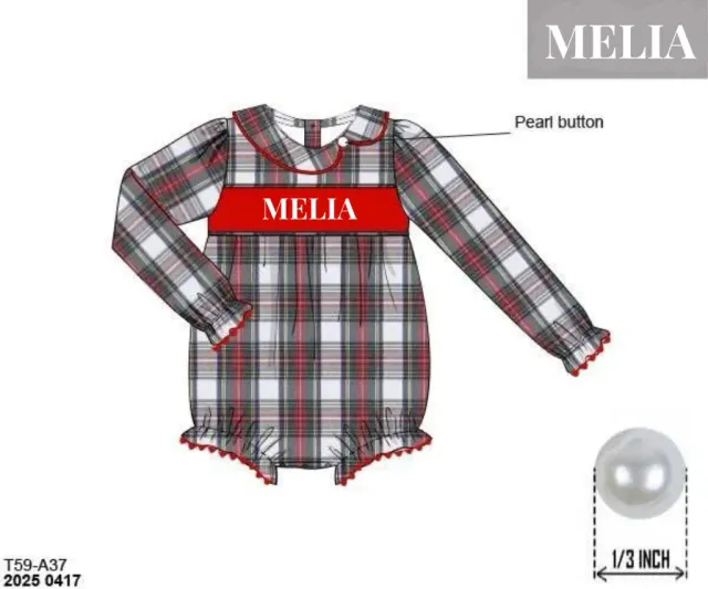 Busy Bee Smocks Christmas Tartan romper Melia 18M rood ruit