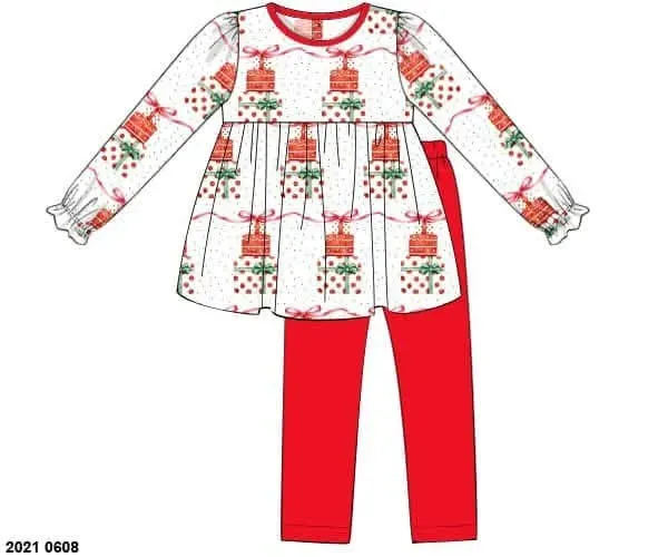 Busy Bee Smocks Watercolor Presents leggingset 18M kerst