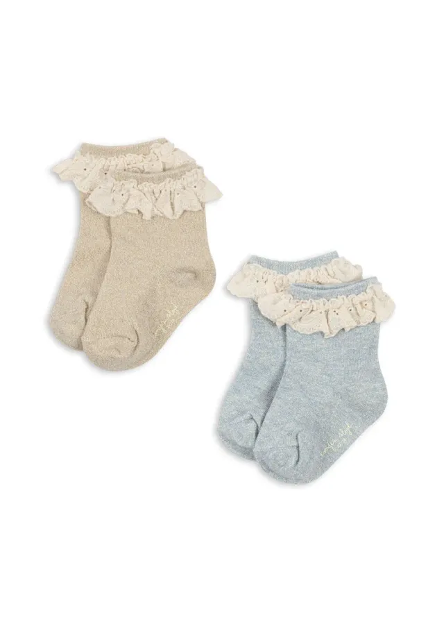 Konges Sløjd Glitter Ruche sokken pearl blue 2-pack