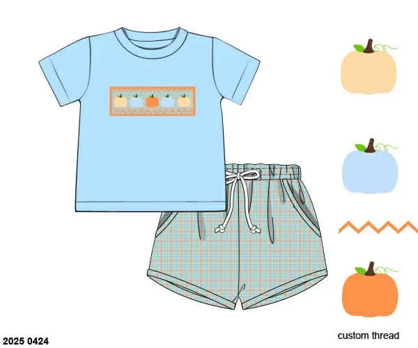 Busy Bee Smocks Remy's Pumpkins shortset geweven 12M herfst