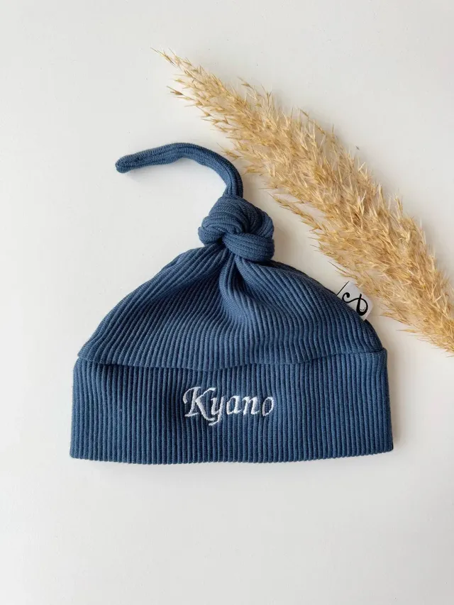 SODA FASHION Knoopmuts Rib Babymuts Blauw Zacht
