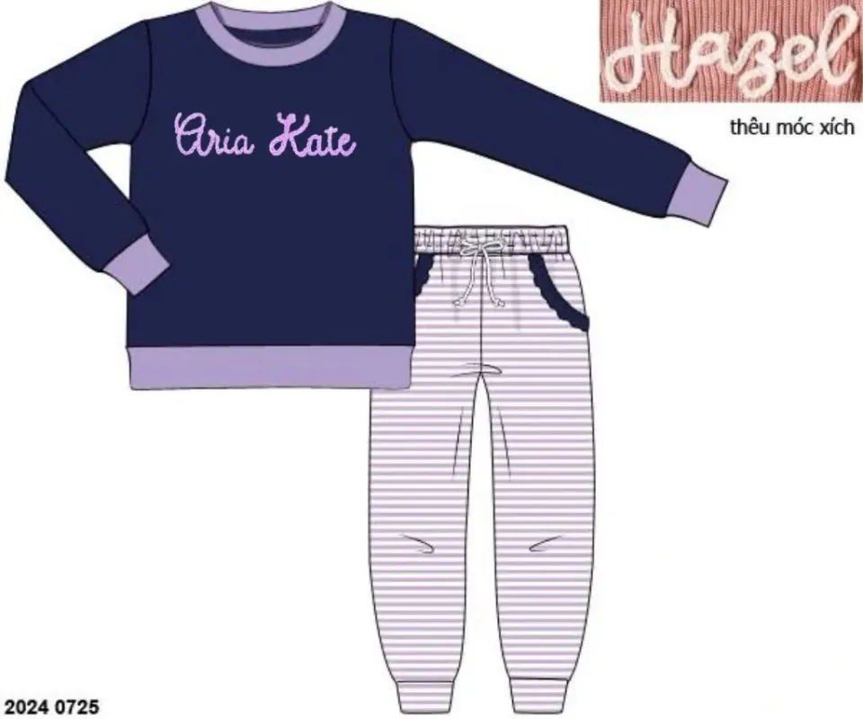 Busy Bee Smocks Jogger set 4T Aria Kate navy streep