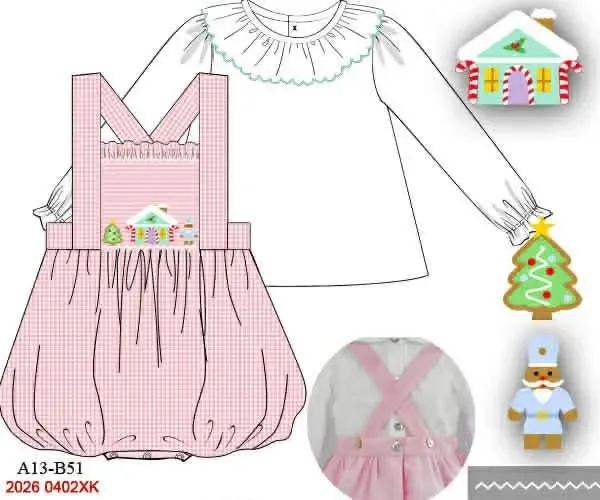 Busy Bee Smocks Gingerbread Lane Bubble kerst romper geweven