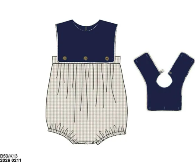 Busy Bee Smocks Navy & Tan Gingham boxpakje geweven ruit