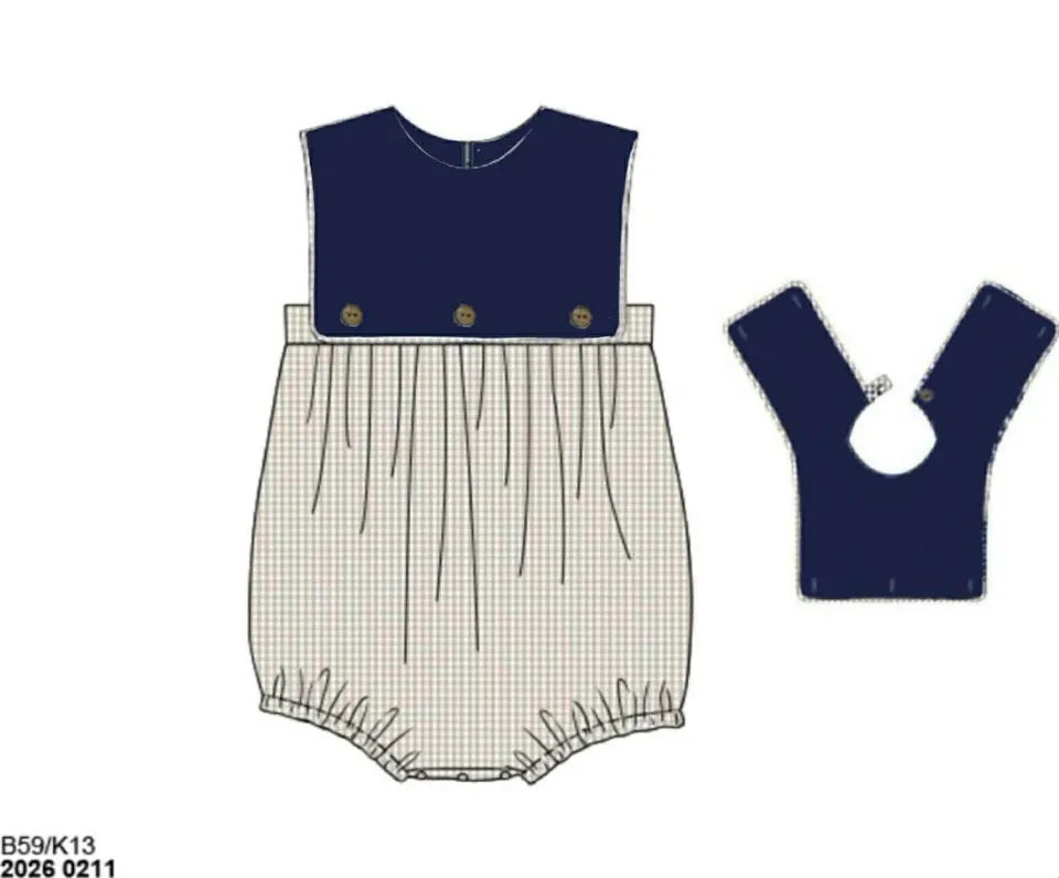 Busy Bee Smocks Navy & Tan Gingham boxpakje geweven ruit