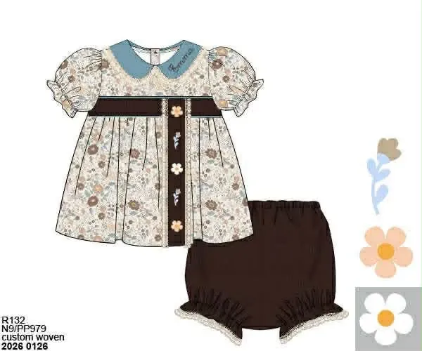 Busy Bee Smocks Posey Plaid bloomerset meisjes 12M ruit
