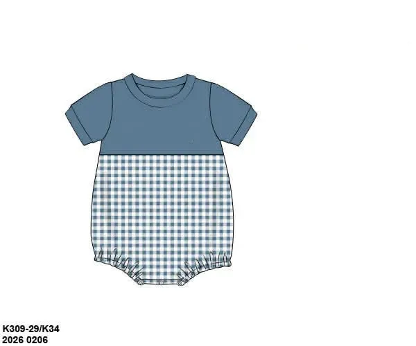 Busy Bee Smocks Neutral French Knot Bubble romper blauw steen