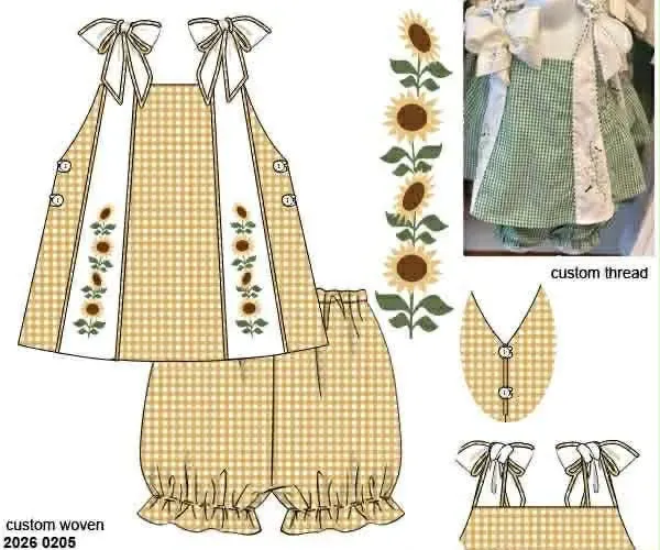 Busy Bee Smocks Sunflowers bubble shortset meisjes knit