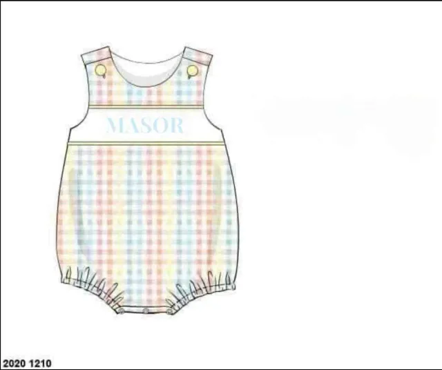 Busy Bee Smocks Spring Plaid Boys Knit Bubble Masor romper 3T met naam