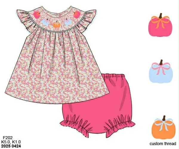 Busy Bee Smocks Remy's Pumpkins bloomerset meisjes 18M