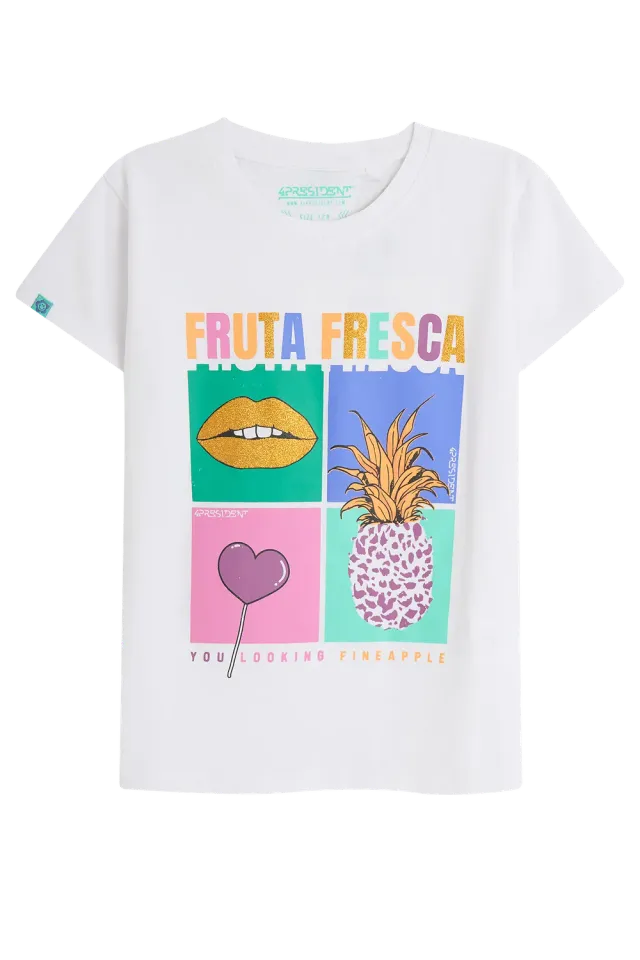 4PRESIDENT North White t-shirt meisjes wit glitter