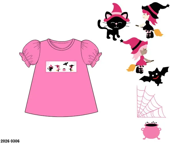 Busy Bee Smocks Halloween shirt roze heksen meisjes katoen