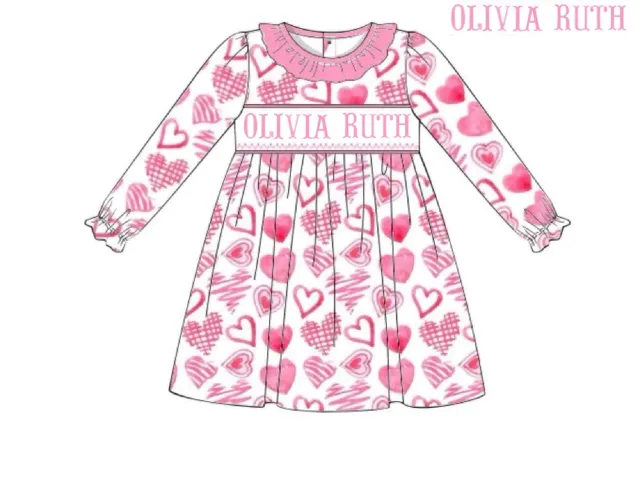 Busy Bee Smocks Valentine Olivia Ruth jurk 3T hartjes