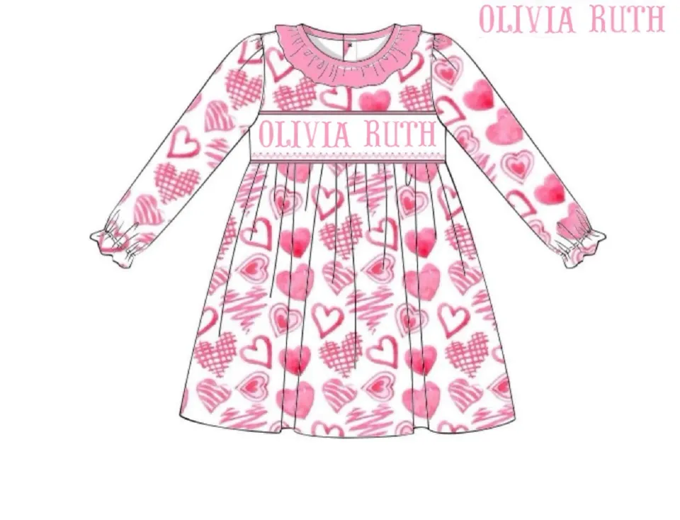 Busy Bee Smocks Valentine Olivia Ruth jurk 3T hartjes