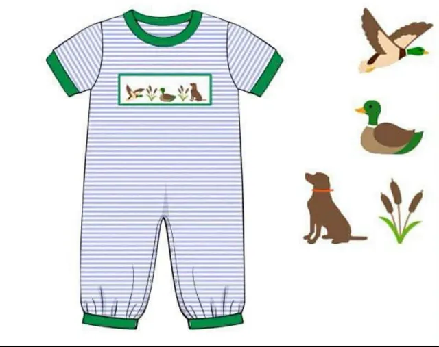 Smocked Puppy Duck knit romper jongen 3M gesmokt eend