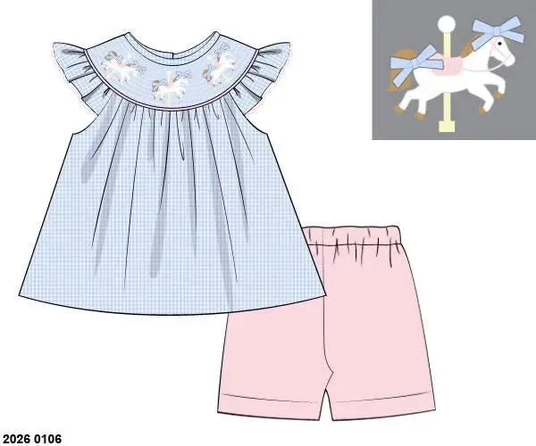 Busy Bee Smocks Carousel biker short set meisje 2T zomer