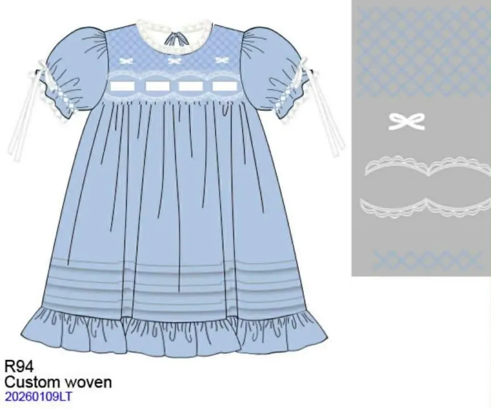 Busy Bee Smocks Bella Blue meisjesjurk geweven