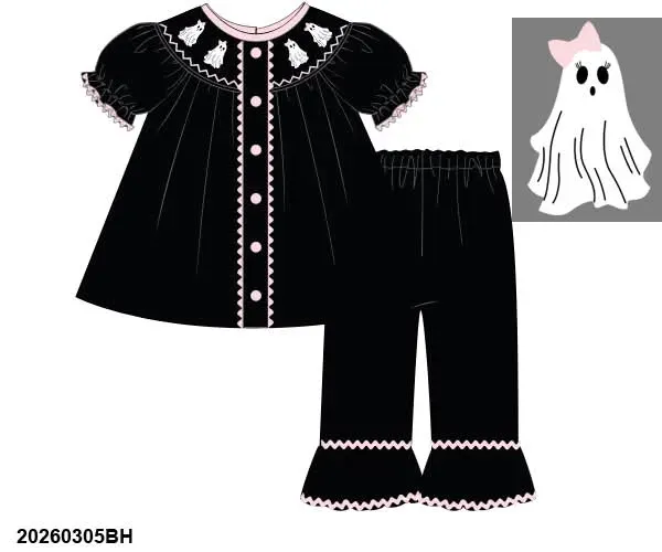 Busy Bee Smocks Gingham Ghost set 2T fluweel spook