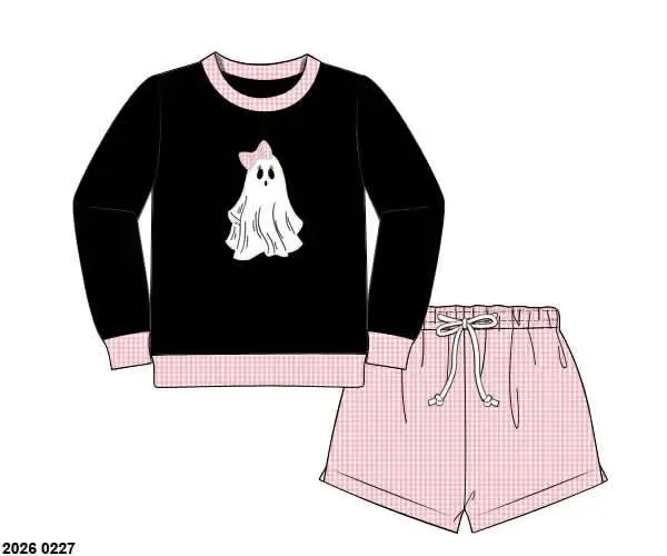 Busy Bee Smocks Gingham Ghost Pullover Shortie Set meisjesset 18M