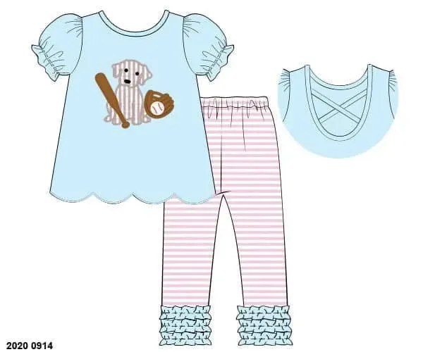 Busy Bee Smocks Baseball Puppy gebreide leggingset meisjes