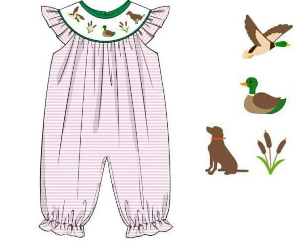 Busy Bee Smocks Smocked Puppy Duck romper meisjes gebreid