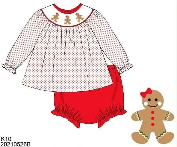 Busy Bee Smocks Gingerbread bloomerset meisje 9M gebreid