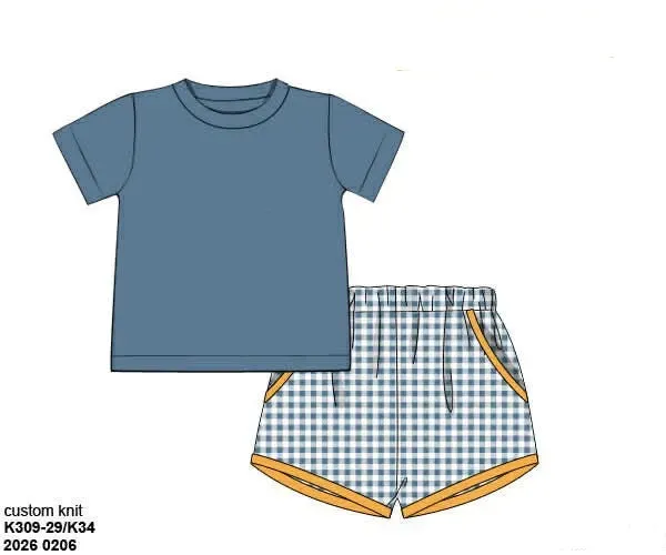 Busy Bee Smocks French Knot shortset Blue Stone tricot