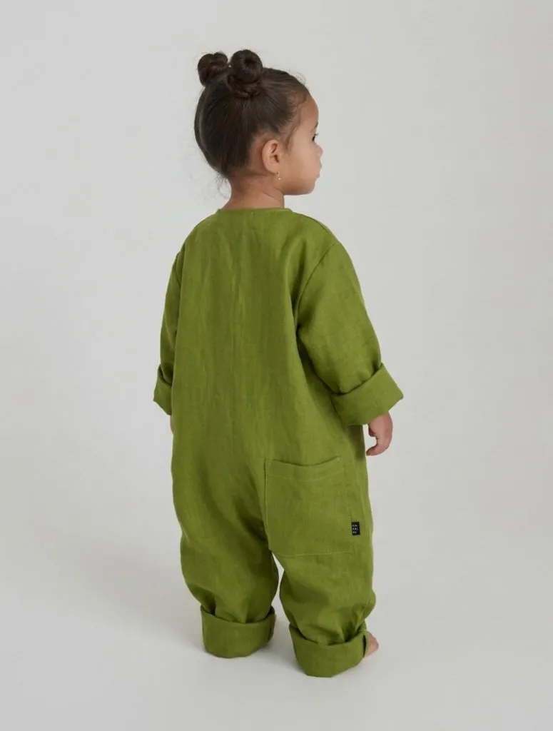 Louloúdi Mex linnen onesie groen 50/56 ademend