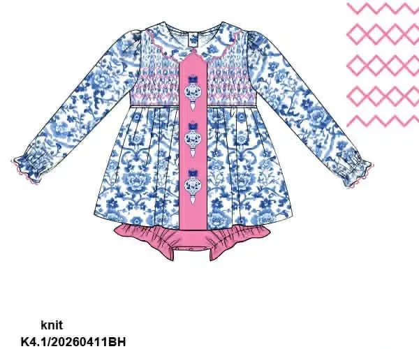 Busy Bee Smocks Chinoiserie Knit Skirted Bubble 12M kerst