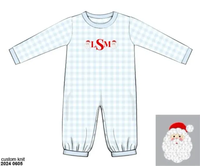 Busy Bee Smocks French Knot Santa romper 9M LSM