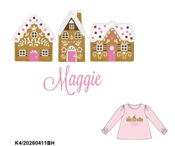 Busy Bee Smocks Gingerbread Village shirt meisjes 3T kerst