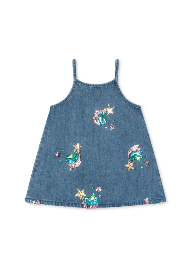Konges Sløjd Magot Pailletten Bandjesjurk rainbow star denim