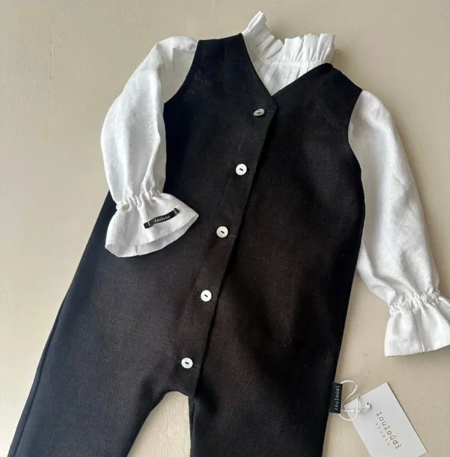Louloúdi Jordan jumpsuit zwart linnen 2x mee