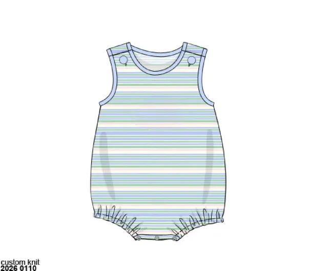 Busy Bee Smocks Mary-Keene Floral Stripe Boys Knit Bubble 3T