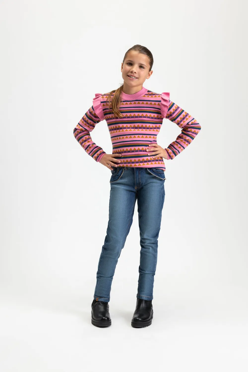4PRESIDENT Kapri Trui Pink jacquard ruches