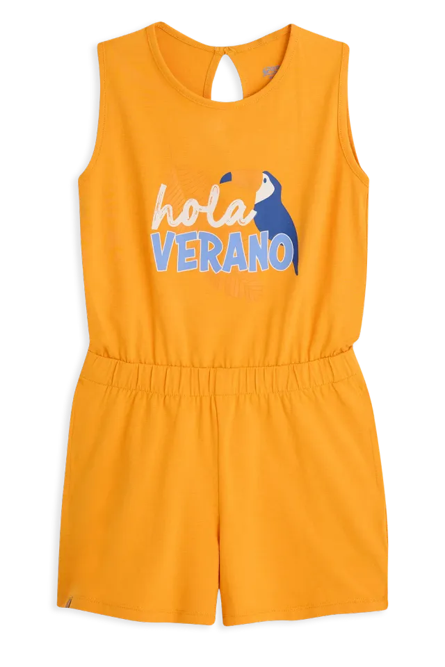 4President Nicia jumpsuit meisjes oranje bladerenprint