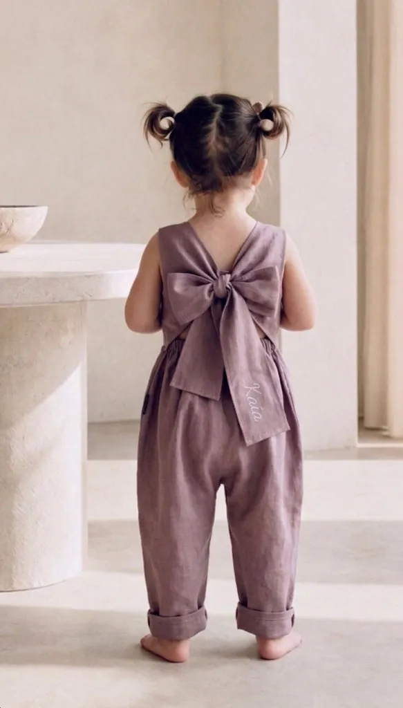 Louloúdi Paul jumpsuit linnen beige strik + naam