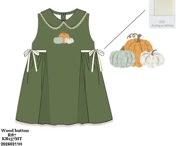 Busy Bee Smocks French Knot Pumpkins meisjesjurk geweven