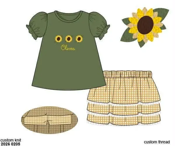 Busy Bee Smocks Sunflowers rokbroek setje meisjes gebreid 3T