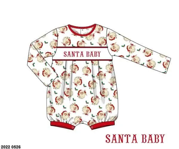 Busy Bee Smocks Vintage Santa romper kerst baby