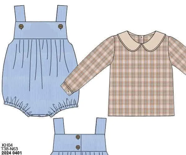 Busy Bee Smocks Will Anders 2pc corduroy bubble jongens bruin