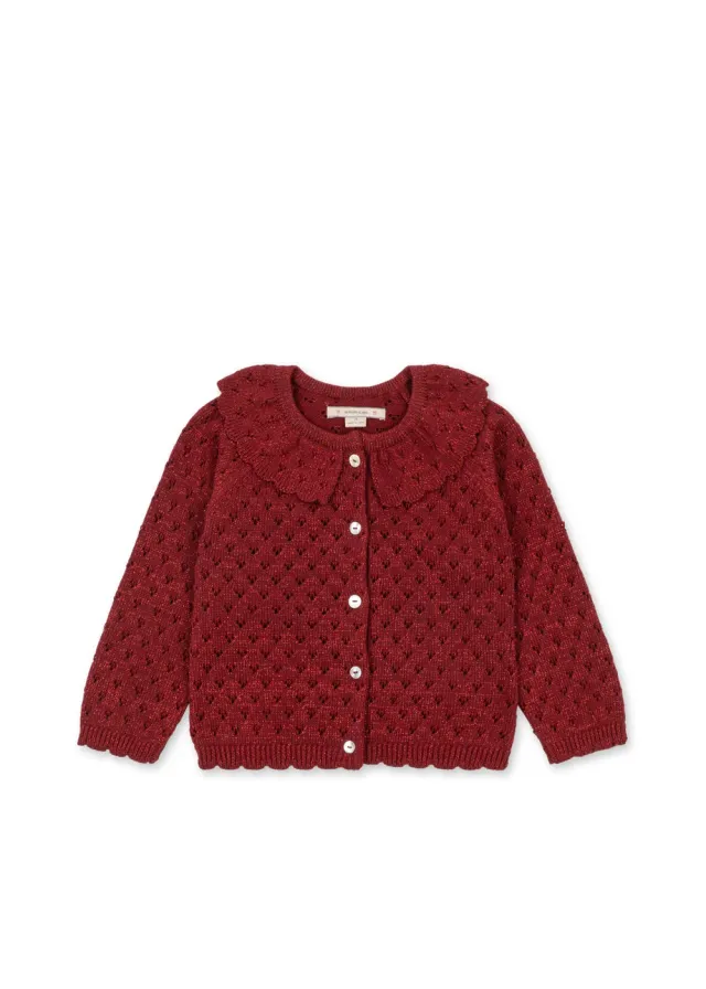 Konges Sløjd Holiday cardigan Red Dahlia glitterkatoen