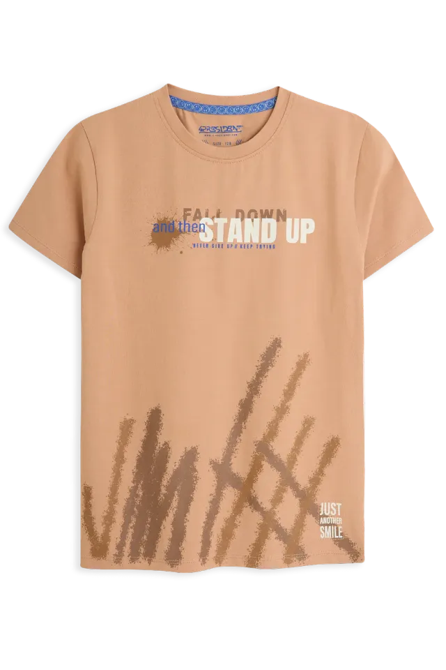 4President Paolo T-shirt bruin print jongens