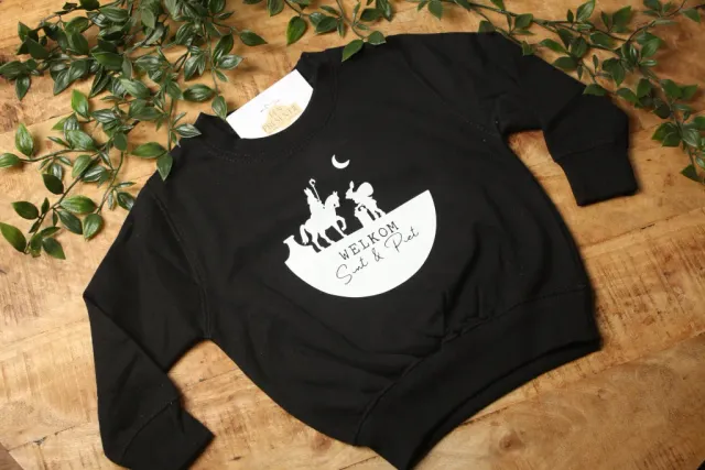 Een presentje Welkom Sint & Piet trui zwart 12-18 mnd