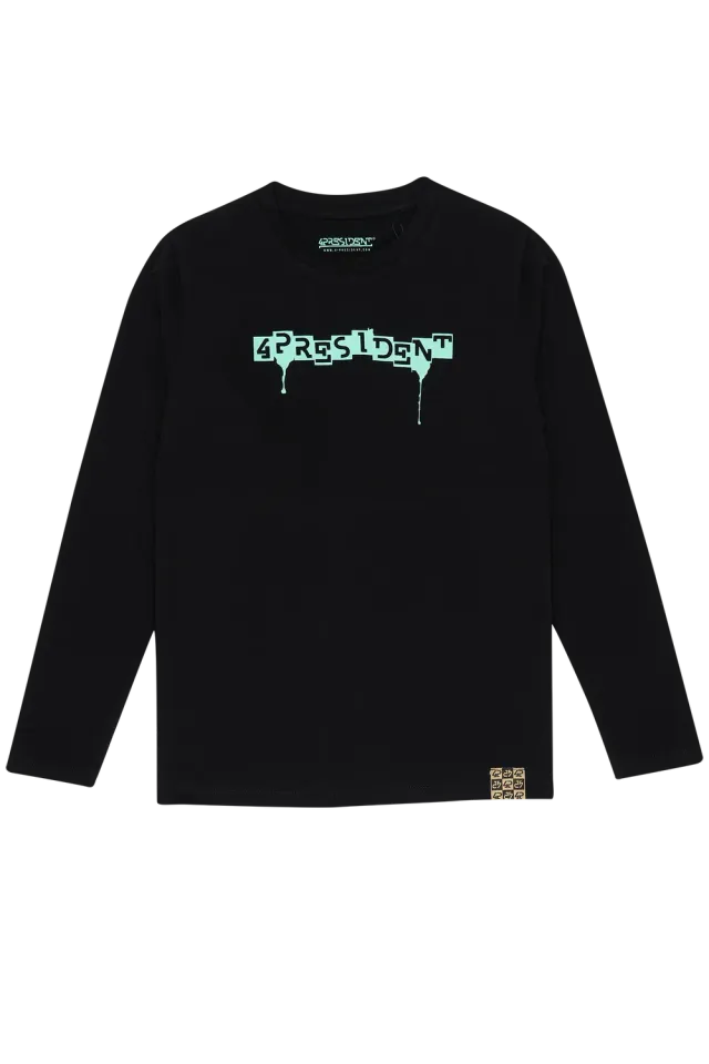 4PRESIDENT Alan Black longsleeve jongens zwart katoen