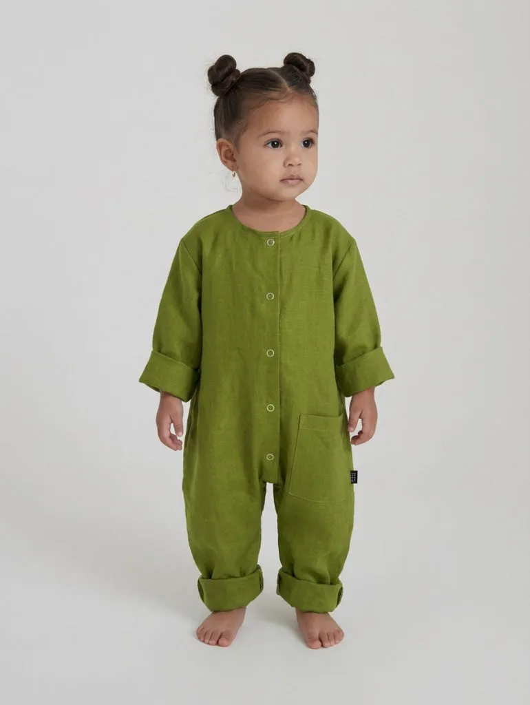 Louloúdi Mex linnen onesie groen 50/56 ademend
