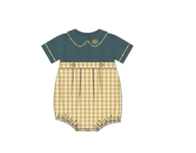 Busy Bee Smocks Linen Sunflowers Bubble 6M monogram HLT